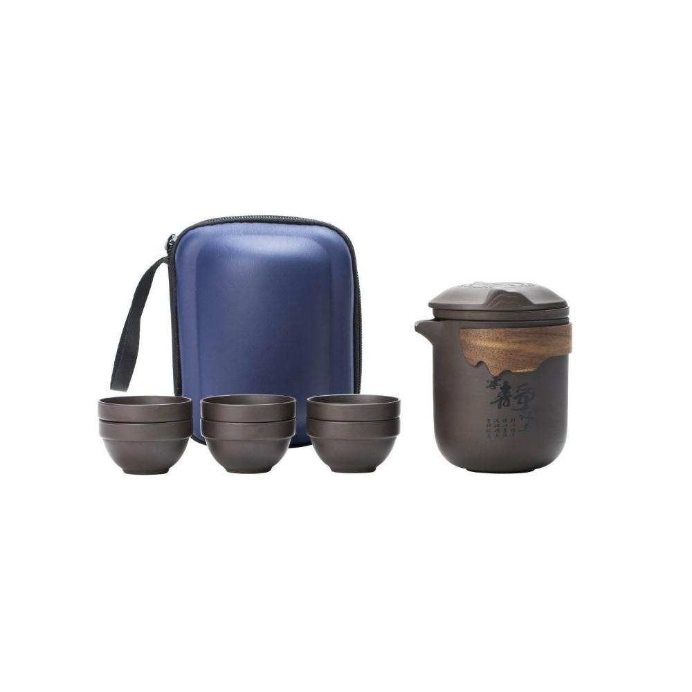 旅遊 茶具 便攜式 一壺六杯 家用 戶外 紫砂 旅遊 出差 茶水 分離 防燙 快客杯 茶葉
