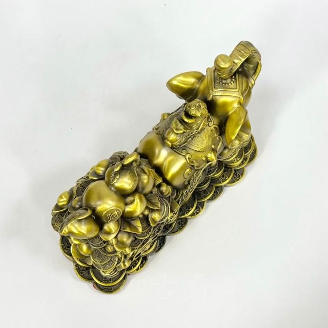 御古齋】黃銅精雕象拉福祿元寶聚財象上發財白菜百財招財納福平安吉祥