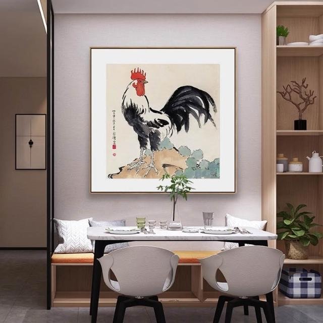 免運裝飾畫背景牆掛畫徐悲鴻國畫雞鳴富貴圖大公雞水墨畫客廳玄關裝飾畫