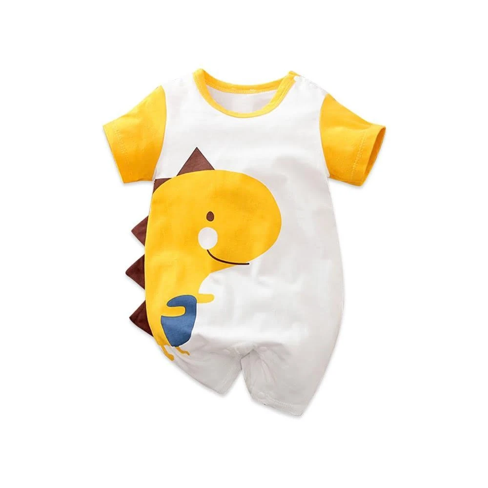 【JoyBaby】童裝 黃袖恐龍款棉質短袖包屁衣 短袖嬰兒服 童衣 連身衣