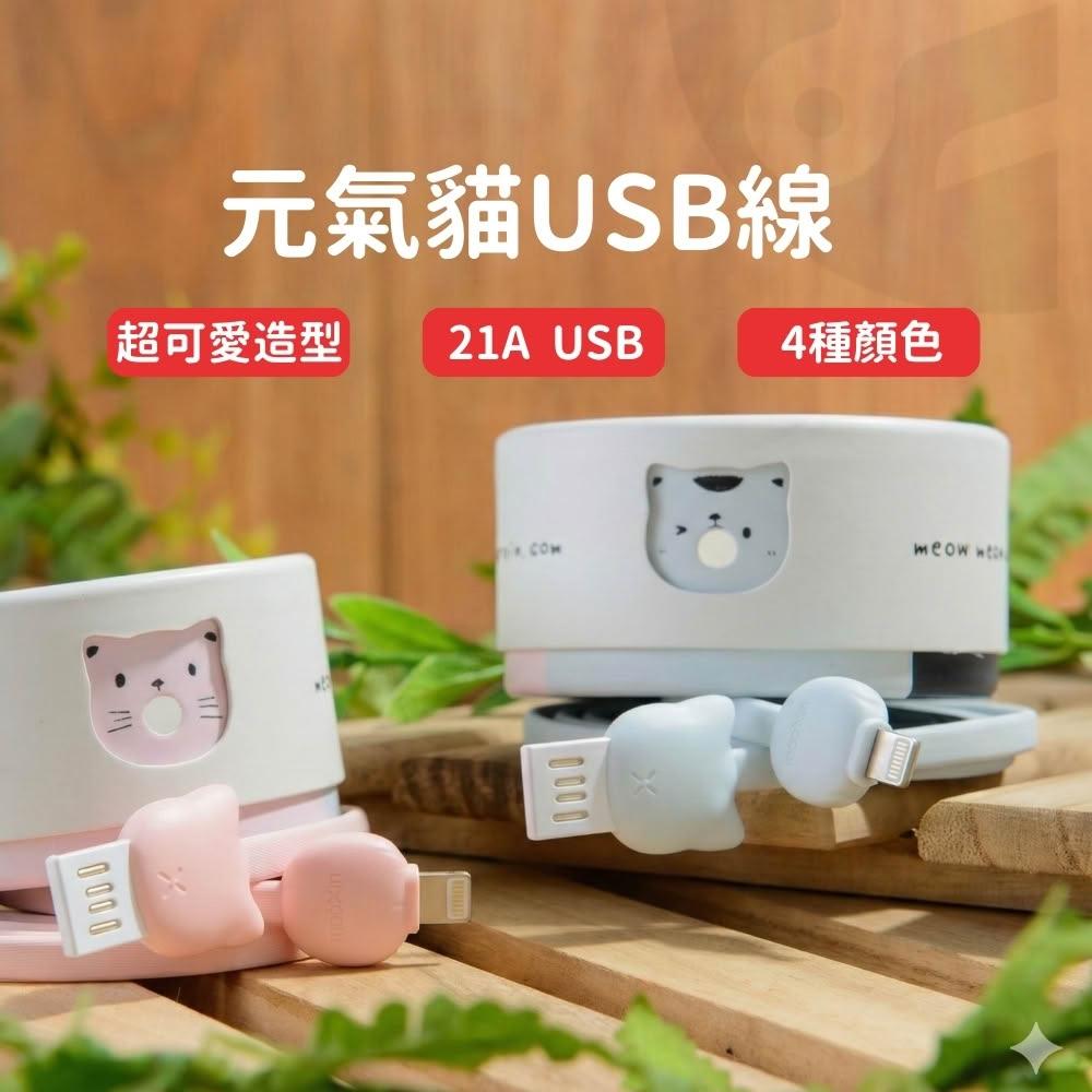 【Lami Fans】元氣貓USB線 不挑色(usb線 造型充電線 聖誕禮物 交換禮物 Type-C充電線 扁線充電線 手機配件 不打結充電