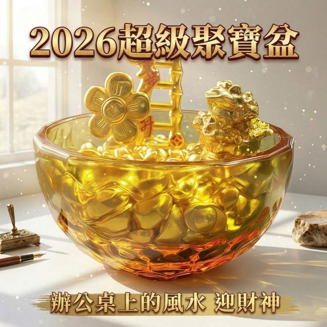 昱晶閣】2026超級聚寶盆招財開運辦公桌風水黃金黃兩咬錢蟾蜍有錢花