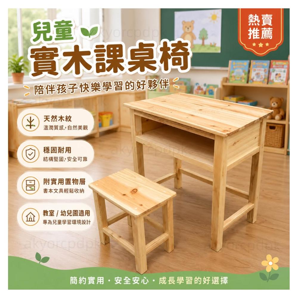 [廠家直銷]實木課桌椅組 學習桌椅 幼兒園教室用 實木書桌椅 書桌 小學生寫字桌 附置物層 穩固耐用 原木寫字桌