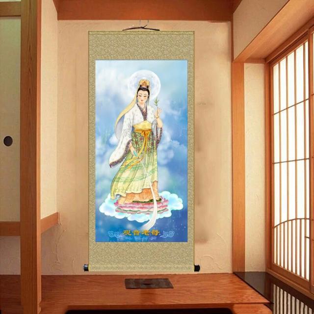 美品】観世音菩薩 掛軸 仙涯 約181✕54cm 共箱付 美品】観世音菩薩