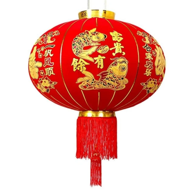 福字燈籠 植絨長杆大紅絨布圓燈籠 春節裝飾大紅燈籠 紅燈籠一對裝C