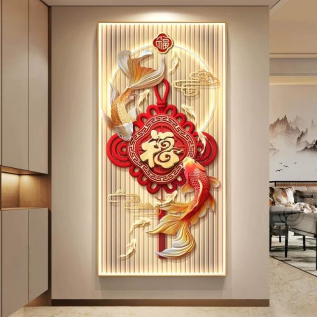 佳美多】特價現貨清倉微瑕福字錦鯉玄關裝飾畫（40x80cm 12 色微噴鋁
