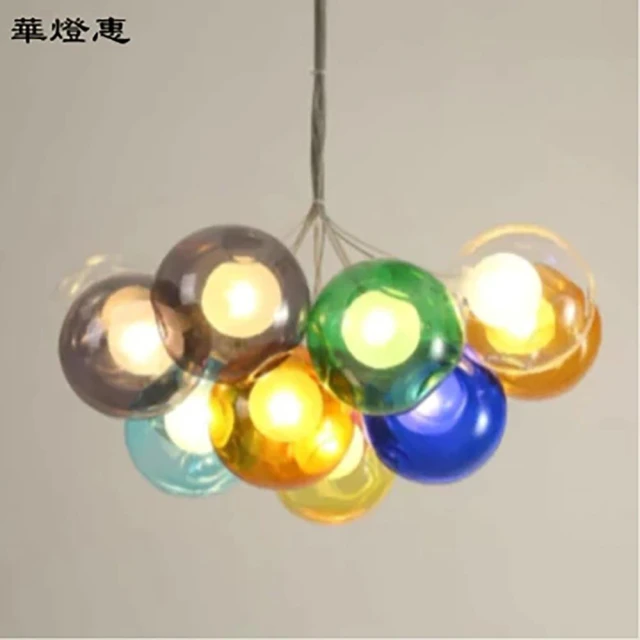 華燈惠 吊燈北歐風泡泡球吊燈彩色玻璃球吊燈簡約兒童燈服飾店客廳燈餐廳燈
