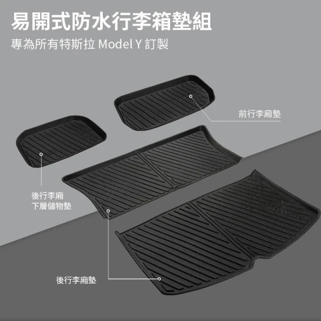 【JOWUA】特斯拉 TESLA 全車系 所有年份 Model Y 易開式防水行李廂墊+椅背墊 (防泥沙 防灰塵 防水)