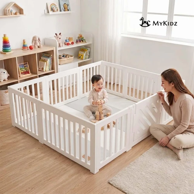 【Mykidz】兒童安全圍欄高68公分+🇹🇼台灣製地墊 (極簡圍欄/學步圍欄 /收納架模式)